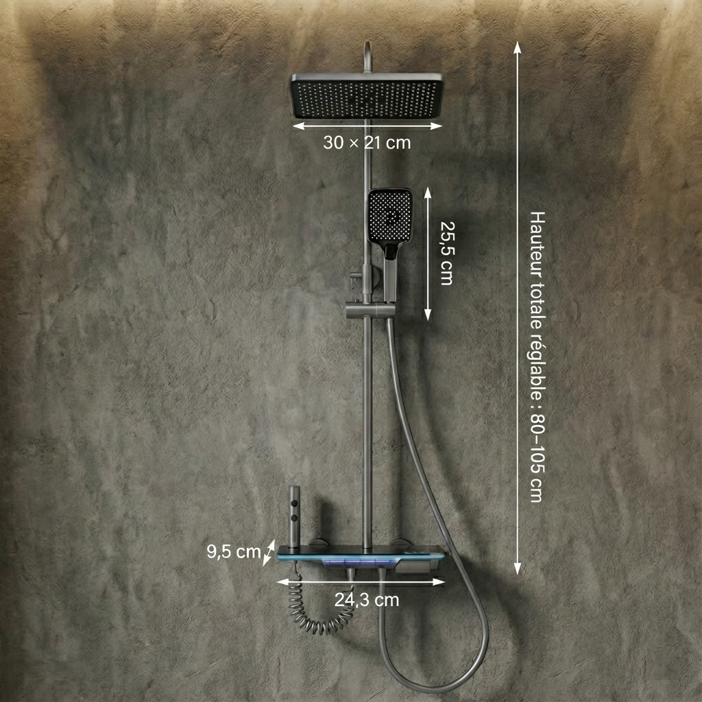 Douche Digitale Grise avec Écran LED Hydro | Argon