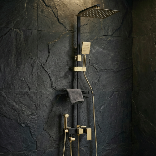 Colonne de douche avec pomme de pluie et douchette – Noir et or