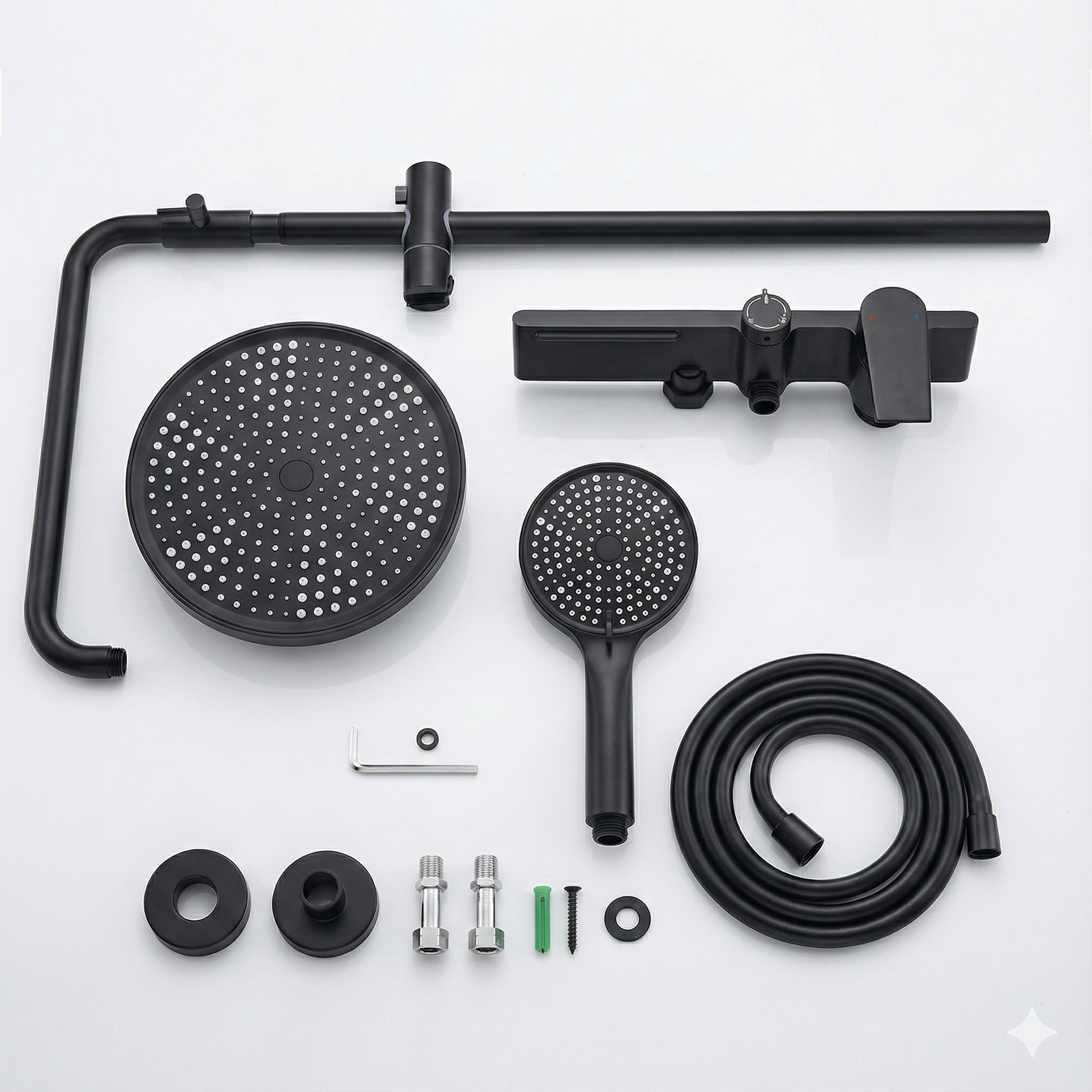 Colonne de douche multifonctions 3 voies thermostatique en laiton – Noir