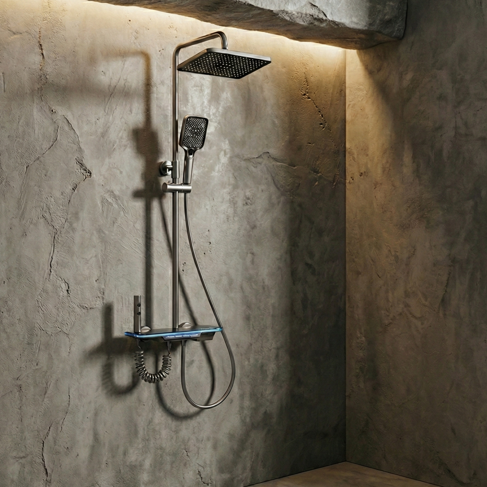 Système de douche avec panneau en verre et affichage numérique – Gris