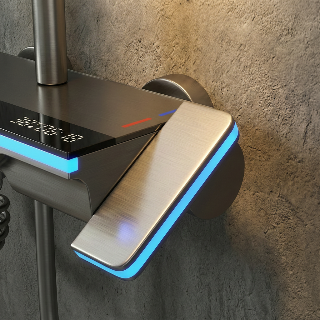 Système de douche avec panneau en verre et affichage numérique – Gris