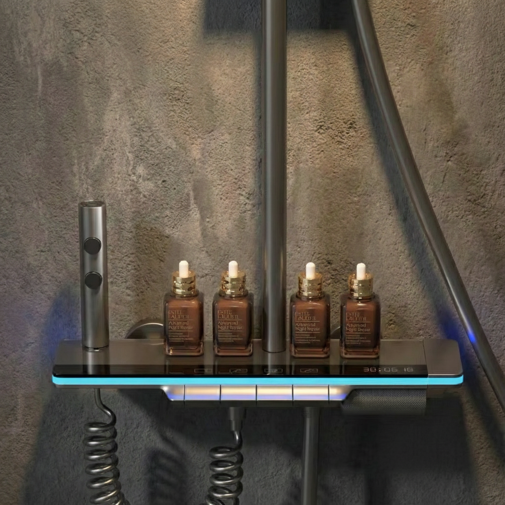 Système de douche avec panneau en verre et affichage numérique – Gris