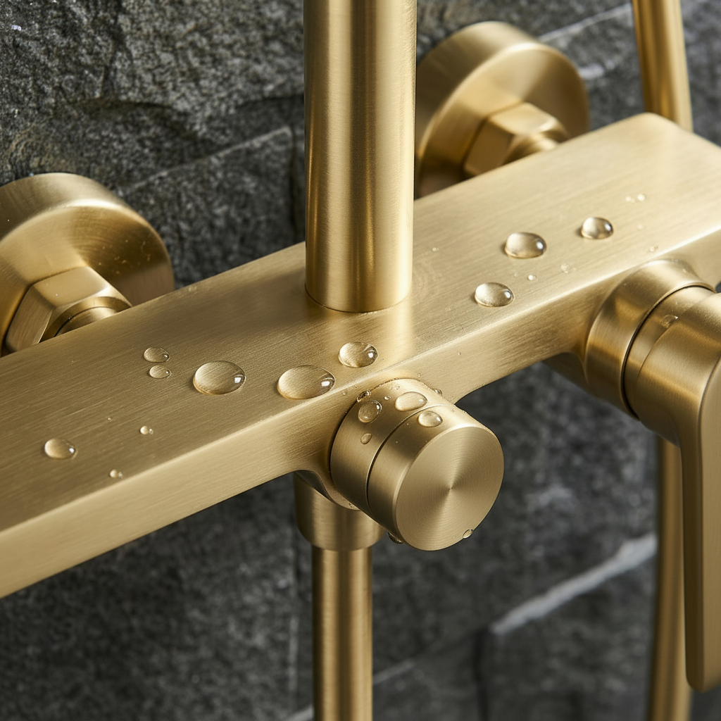 Colonne de douche thermostatique 3 voies en laiton brossé – Doré