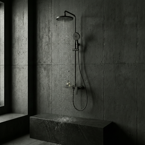 Colonne de douche multifonctions 3 voies thermostatique en laiton – Noir