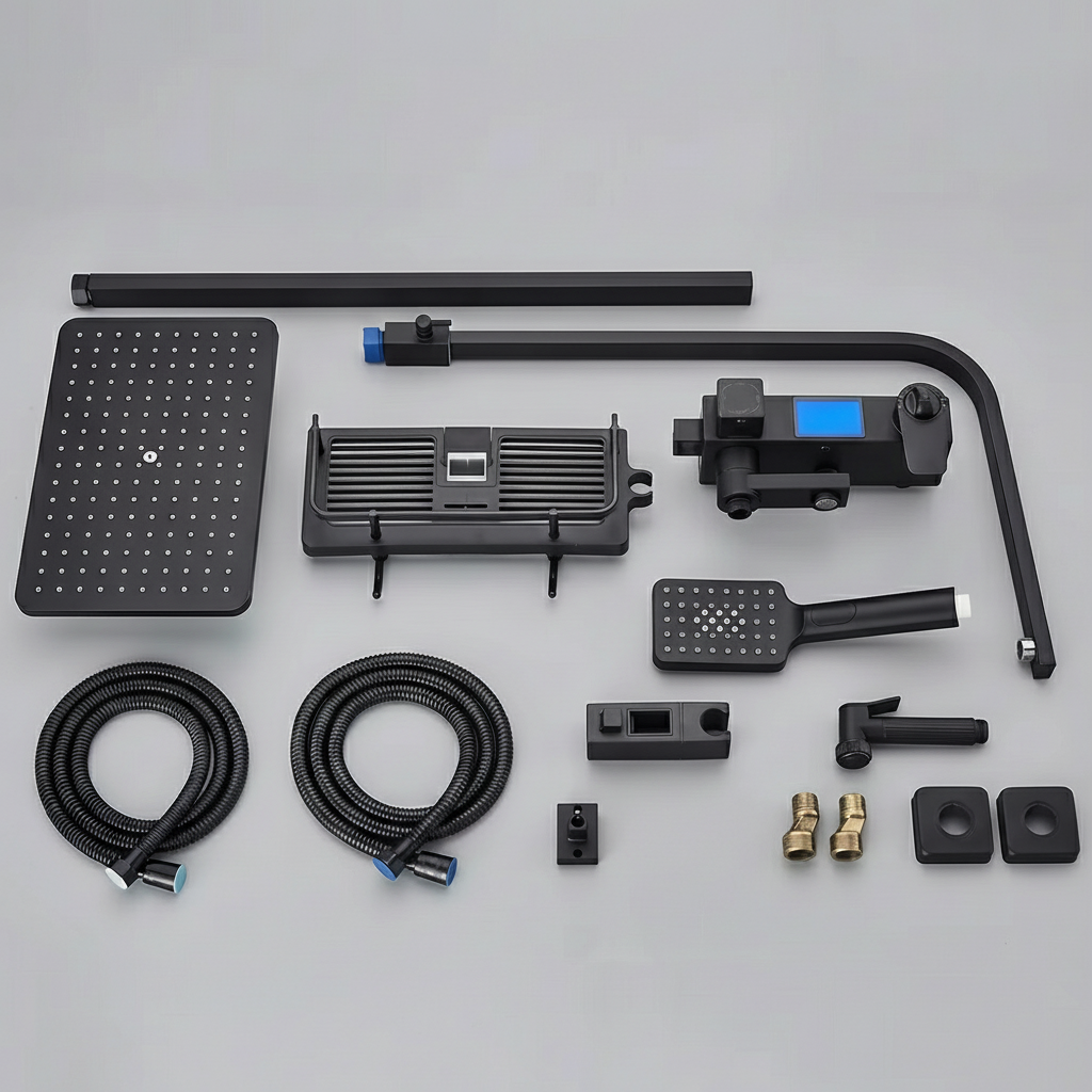 Colonne de douche thermostatique avec affichage numérique – Noir – 4 voies