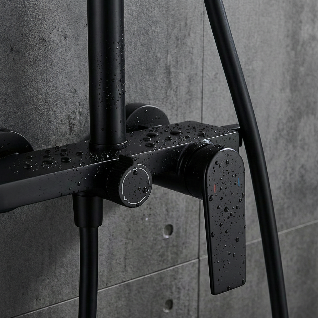 Colonne de douche multifonctions 3 voies thermostatique en laiton – Noir