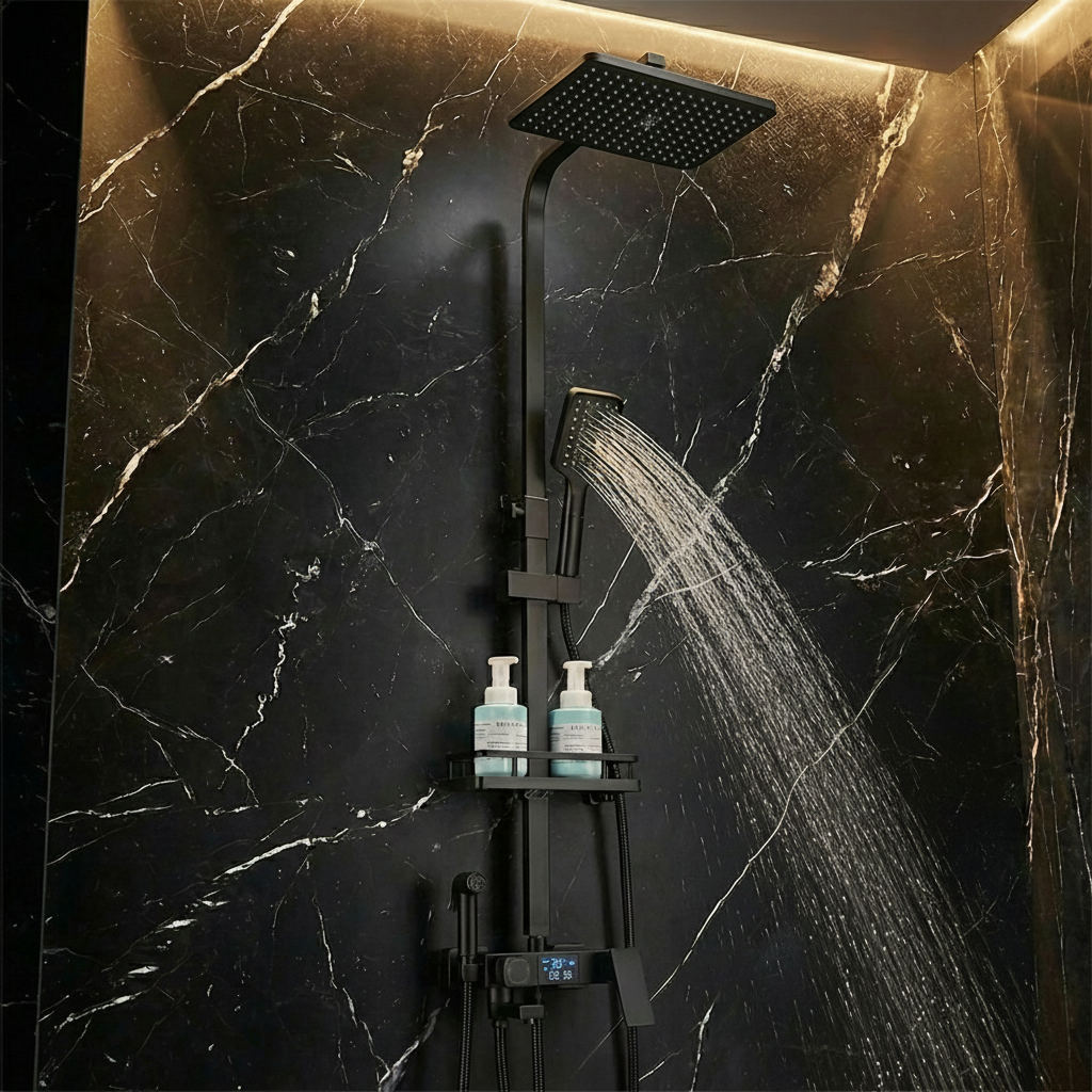 Colonne de douche thermostatique avec affichage numérique – Noir – 4 voies