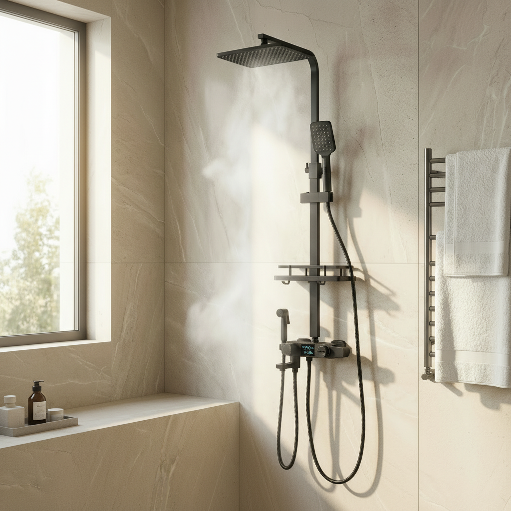 Douche Thermostatique Digitale Noire 4 Voies | Vortex