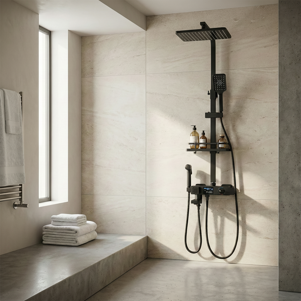 Douche Thermostatique Digitale Noire 4 Voies | Vortex