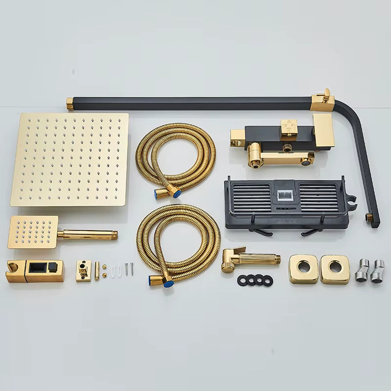 Colonne de douche avec pomme de pluie et douchette – Noir et or